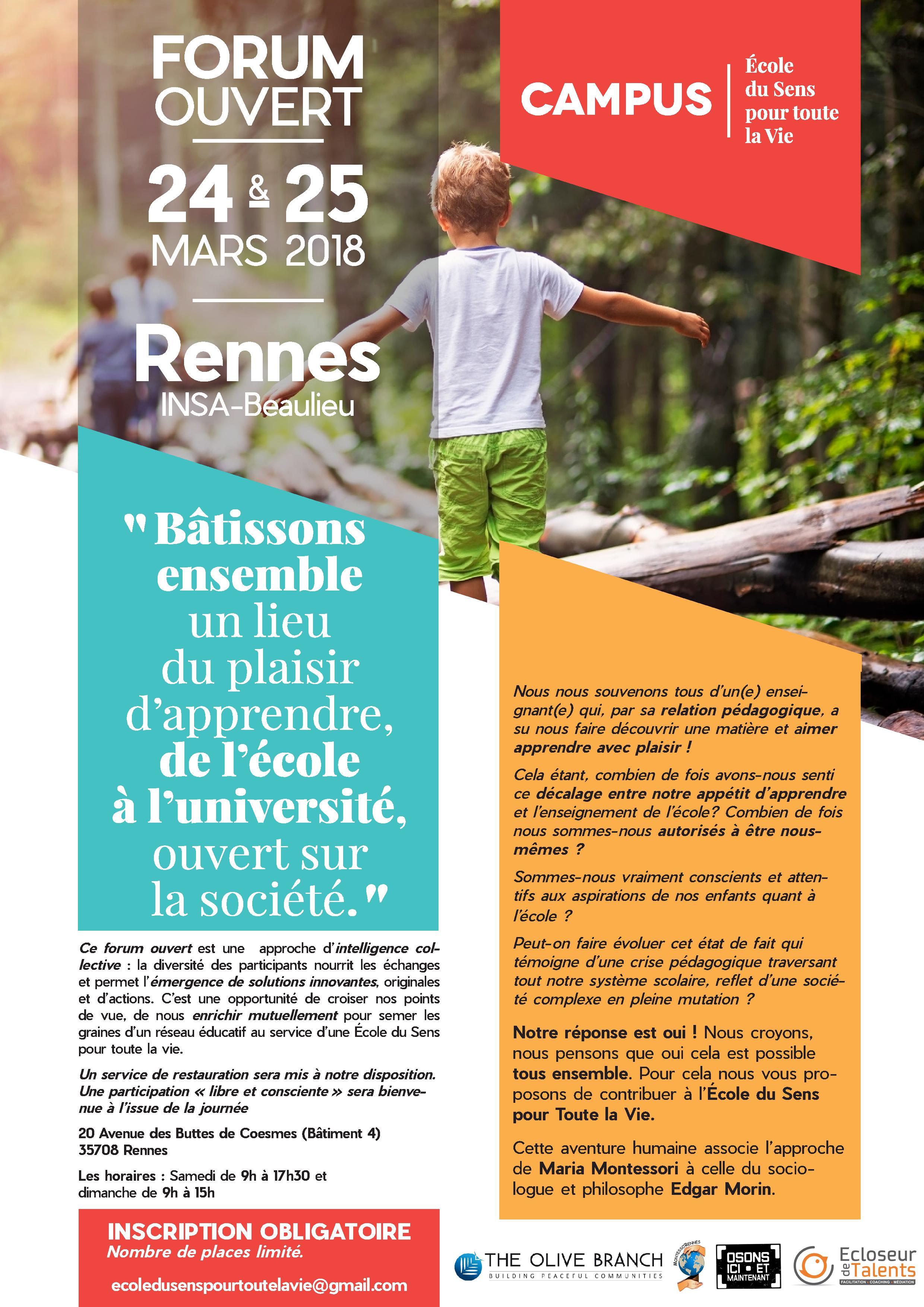 Forum ouvert Montessori - Rennes 24 et 25 mars 2018